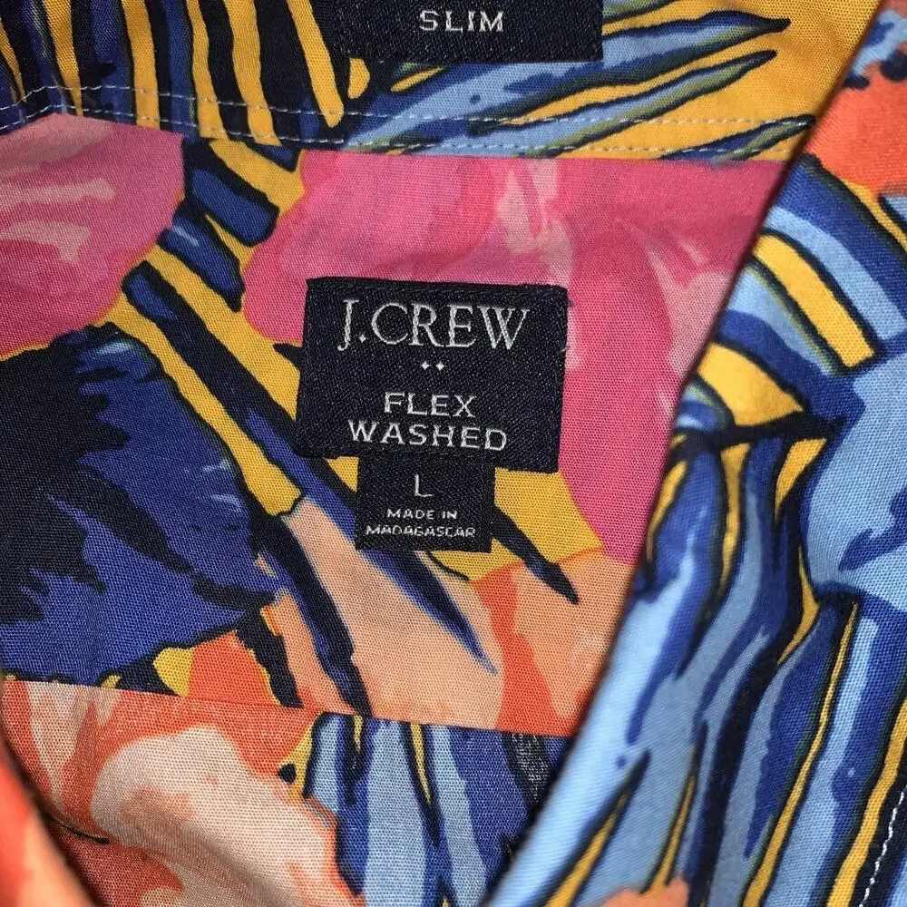 J Crew Slim Flex Washed short sleeve Hawaiian Floral button shirt Mens sz Large
